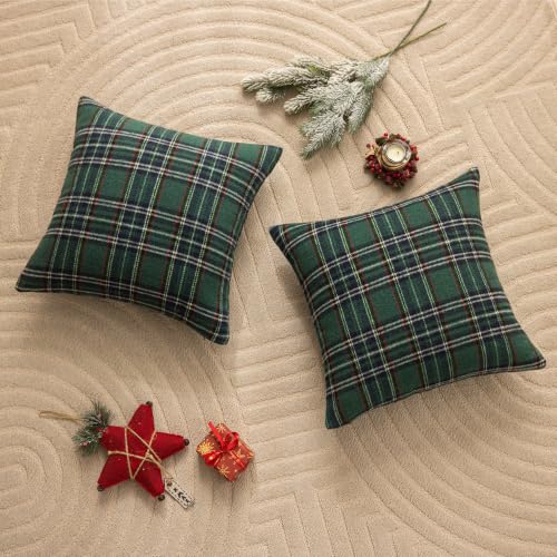 AQOTHES Green Blue Christmas Plaid Throw Pillow Covers Set of 2 18x18 Inches