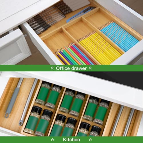VaeFae Bamboo Drawer Organizer Large Natural - Expandable Silverware & Utensil Storage
