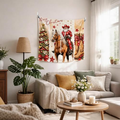 Western Santa Tapestry Wall Hanging 50x60 Inches