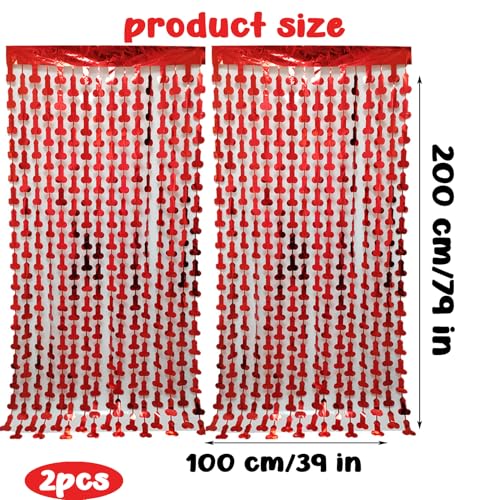 Red Metallic Foil Curtain Streamers for Bachelorette Party & Photo Booth Decor - 2 Pack