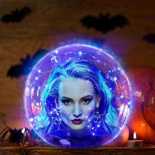 Glooglitter 14 Inch Clear Acrylic Globe Halloween Decoration with Blue Light String