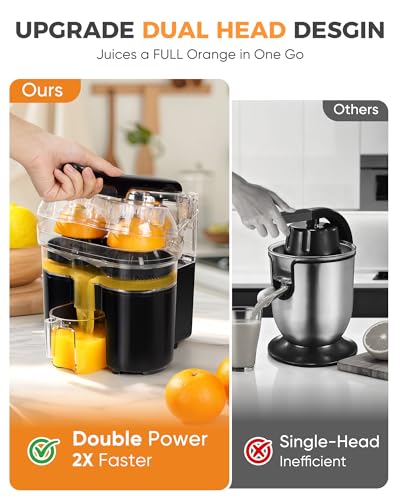 Electric Citrus Juicer with Dual-Head & Built-In Cutter - Fast 200W Juice Extractor