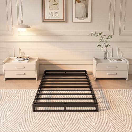Twin Size Metal Box Spring with Fabric Cover - Heavy Duty Foundation, Easy Assembly, 3000 lbs Capacity