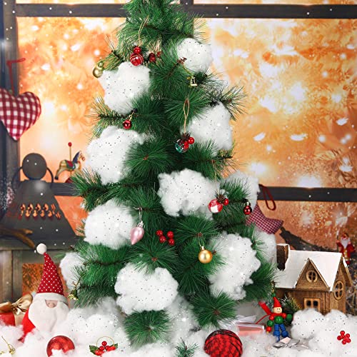 Sumind Fake Snow Decoration Fluffy Artificial Cotton Fiber for Christmas Winter - Glitter Silver, 2 Bags