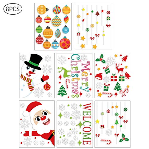 150 Pcs Christmas Window Clings Santa Snowman Holiday Decals for Indoor Decorations