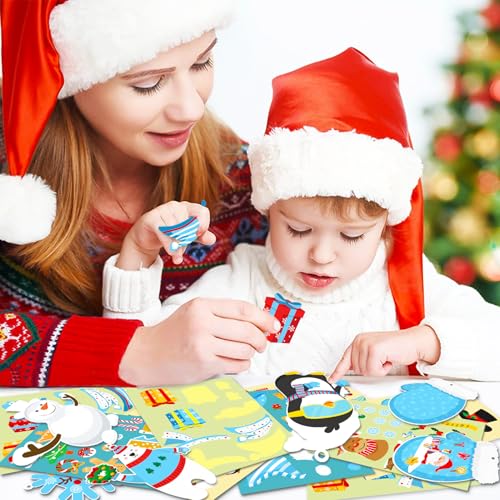 GuassLee Christmas Crafts Ornament Making Kit for Kids - 28pcs DIY Christmas Cutouts with Snowman Snowflake Penguin Gnome Xmas Stickers for Tree Decorations Xmas Winter Party Favors Supplies