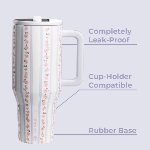 HydroJug Traveler - 40 Oz Insulated Water Bottle with Handle & Flip Straw | Leak Resistant, Primrose