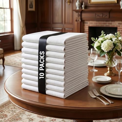 White Round Tablecloth 120 Inch 10 Pack - Washable Polyester Cover for 48-72 Inch Tables - Wedding & Party Linen