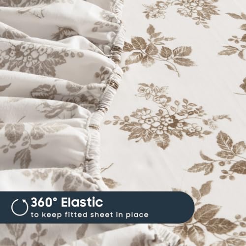 King Floral Bed Sheets Set - Brown Taupe Botanical Bedding with Deep Pocket - Wake In Cloud