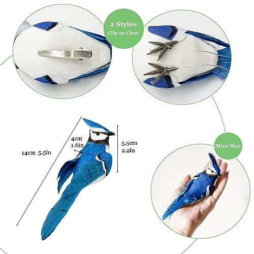 LWINGFLYER 2PCS Realistic Blue Jay Birds 5.5Inch Artificial Foam Feather Bird for Christmas Tree Ornaments Wreath Crafts Flower Arrangements Home Party Decor