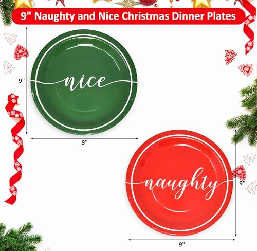 50 Pack Christmas Disposable Dinner Plates 9-Inch Naughty & Nice Holiday Tableware