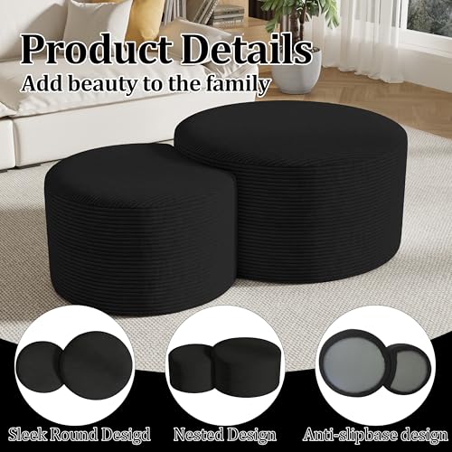 Round Nesting Coffee Table Set of 2,Upholstered Foam Ottoman Footrest