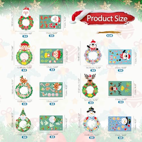 VABAMNA 28 Pack Christmas Picture Frame Craft Kit for Kids, Christmas Wreath Kit DIY Photo Frame Paper Crafts Gingerbread Snowman Hanging Ornaments for Xmas Tree Winter Art Home Classroom Activities