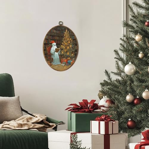 Lengues Christmas Ghost Oval Wall Art - Dark Academia Holiday Decor, 8.5x11.5 Inch, Color-14