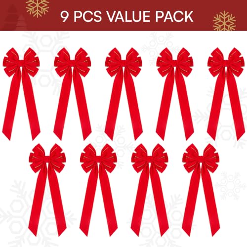 JOYIN 9PCS Giant Red Velvet Christmas Bows 30.7 x 10.6 in – Indoor/Outdoor Wreath & Tree Decor (Variation 9)