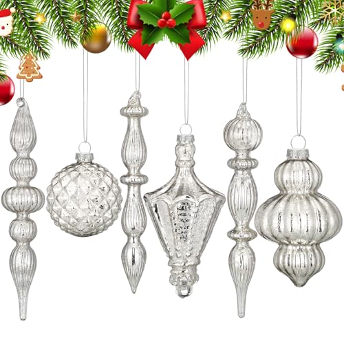 Colingmill Vintage Silver Mercury Glass Christmas Ornament Set - 7.87 Inch