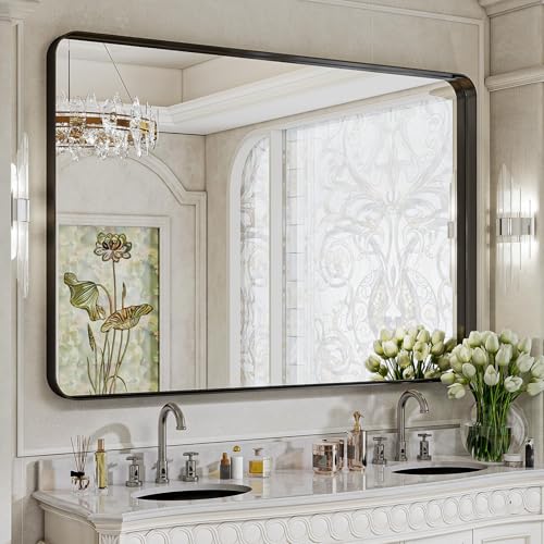 VooBang Black Rectangular Bathroom Mirror 48-Inch Wall Mirror with Deep Frame