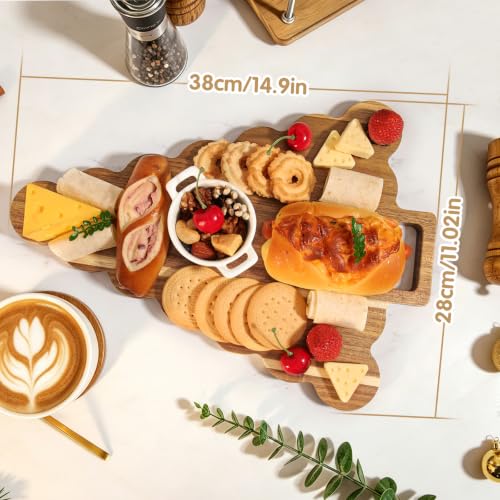 Christmas Tree Acacia Wood Serving & Cutting Board with Handle, Festive Cheese Platter
