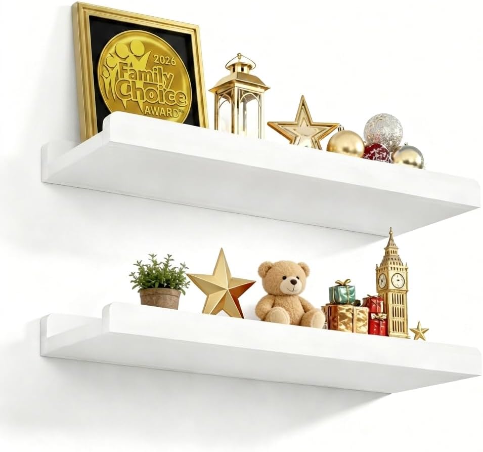 Love-KANKEI Floating Shelves - Rustic Wall-Mounted Set of 2 | 17-Inch Storage for Home & Office