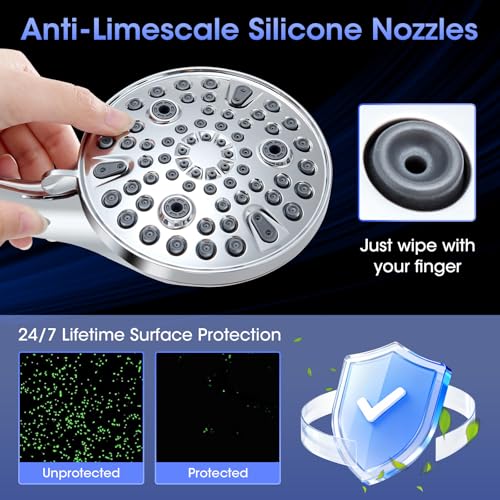 Wowkk Premium Chrome Handheld Shower Head with 10 Spray Modes & High Pressure