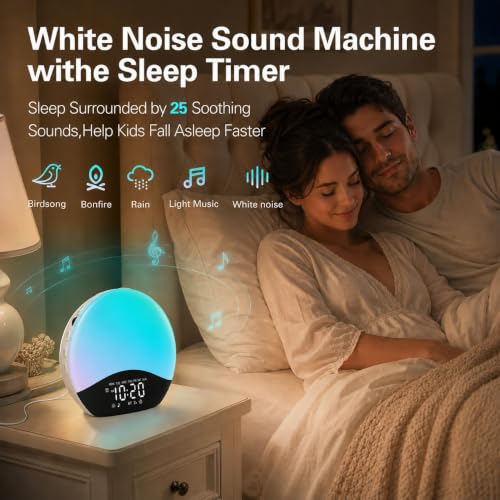 Sunrise Alarm Clock with White Noise & Bluetooth - Black & White, Dual Alarms & Nightlight