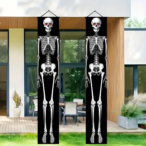 BlissYard Christmas Door Banner 12x71 Welcome Porch Sign – Skeleton Halloween Edition (Door Banner#6)
