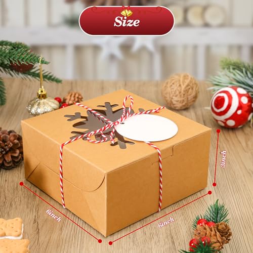 COTOPHER 30 Pcs Christmas Cookie Gift Boxes with Window, Brown, 6x6x3 Inches