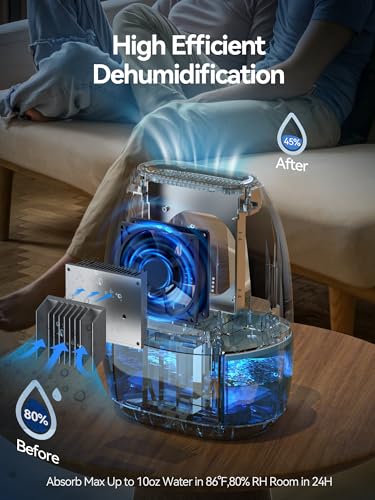 Small Dehumidifier for Home & Bedroom, Auto Shut Off, 34 OZ, White - Portable Moisture Absorber