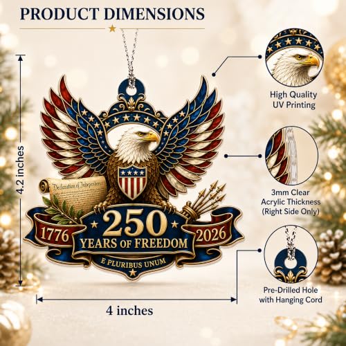 DuduCraft 250 Eagle USA Flag Patriotic Christmas Ornament - 250th Anniversary