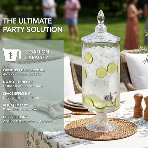Fifth Avenue Westchester Glass Beverage Dispenser 2 Gal Crystal Drink Dispenser
