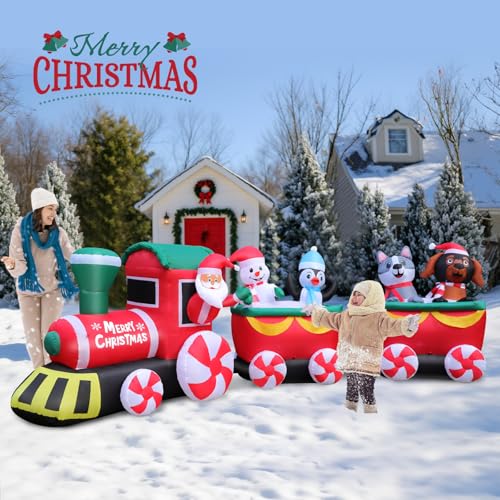 FunFanso 12 FT Christmas Inflatable Train with Santa Claus - Outdoor Holiday Decoration