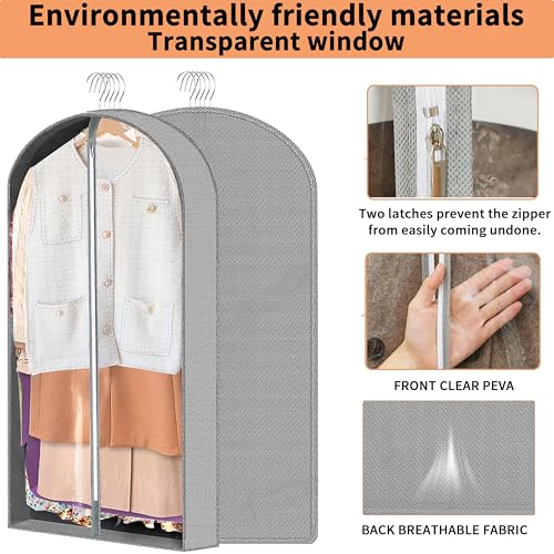 3 Pcs Breathable Garment Bags 40 & 50 Inches Dust Cover Dress Storage