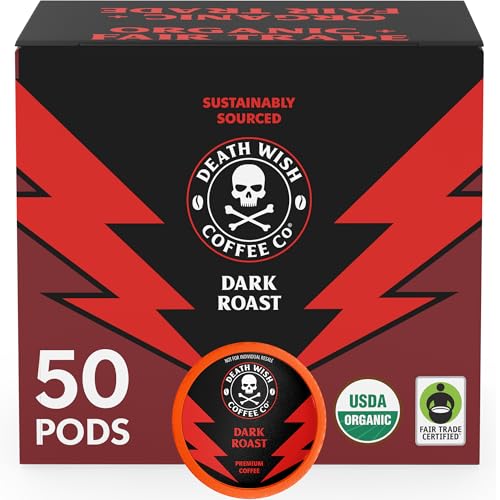 Dark Roast Coffee Pods - Organic, 50 Count - Strong & Fair Trade Compatible with Keurig