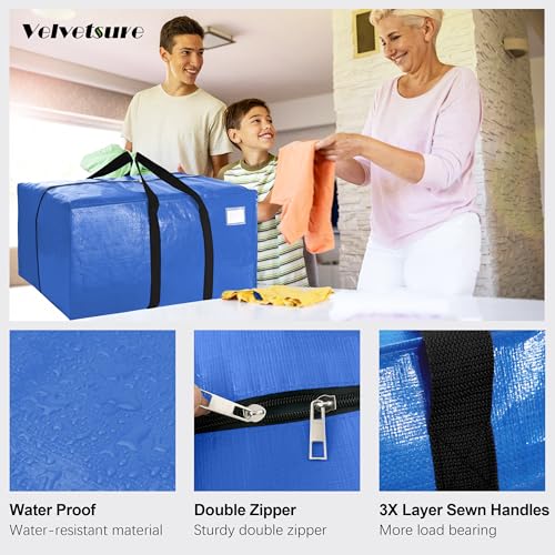 VELVETSURE 24 Gal Heavy Duty Moving Bags Set of 6 with Backpack Straps - Large Space Saving Storage Totes
