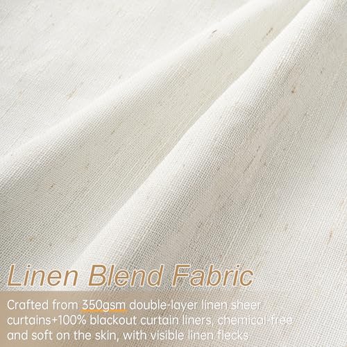Blackout Linen Curtains 96 Inch Long 2 Panel Set Natural Beige Ivory - Pack of 2
