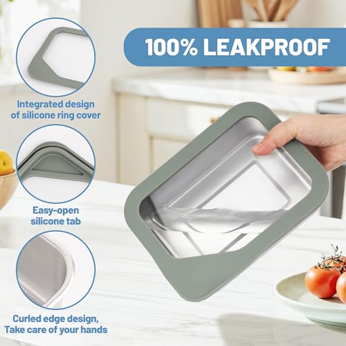 NAYELF 3-Piece Stainless Steel Food Storage Set with Glass Lids - 22/40/74oz Airtight Meal Prep Containers