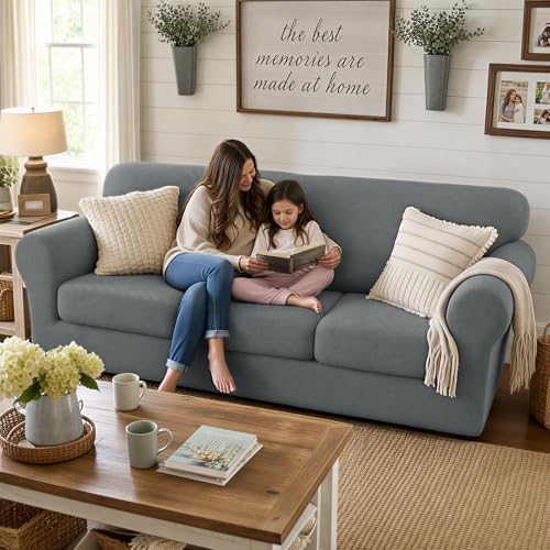 3-Piece Stretch Sofa Cover Set for 71-91 Inch Couches with Cushions - Light Gray