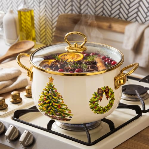 Meanplan 3.6 L Christmas Enamel Stockpot with Glass Lid