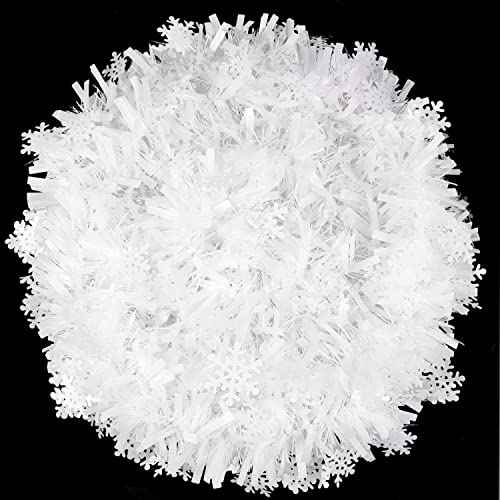 DIYDEC 5pcs 33ft Christmas Tinsel Garlands,Xmas White Glittering Hanging Tinsel Garland Metallic for Christmas Party Decoration