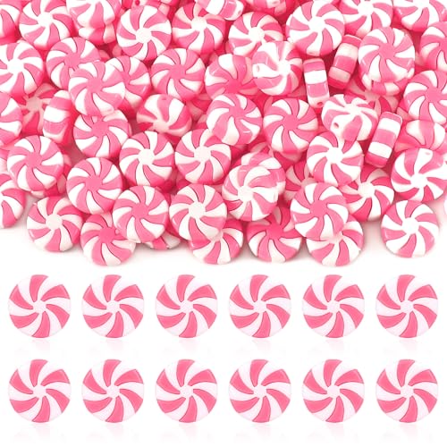 DECYOOL 80pcs Pink Mini Christmas Candy Cane Ornaments - Peppermint Decor, 15mm