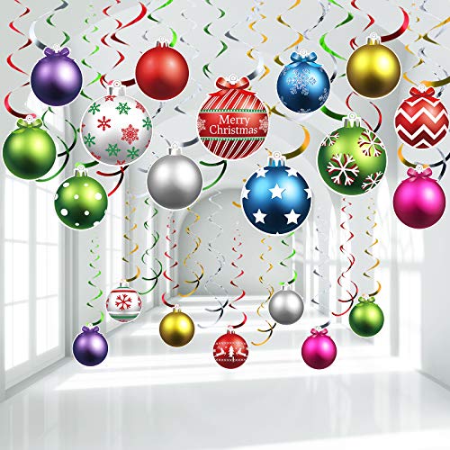 50 Pcs Christmas Ceiling Hanging Decorations Foil Swirls & Balls Set