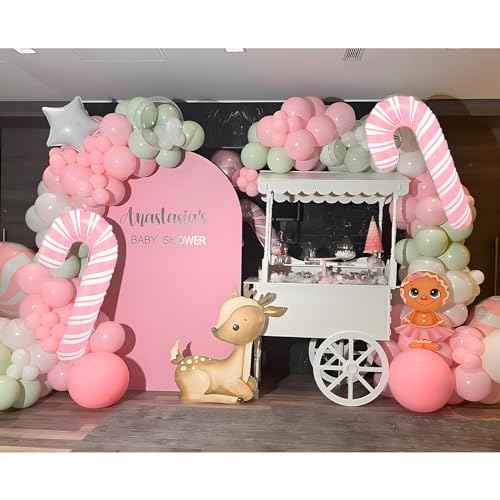 Christmas Balloon Arch Kit 137pcs Pink Christmas Balloon Garland With Pink Teal Blue White Latex Balloons Pink Candy Cane and Xmas Tree Foil Balloons For Christmas Baby Shower Party Decorations