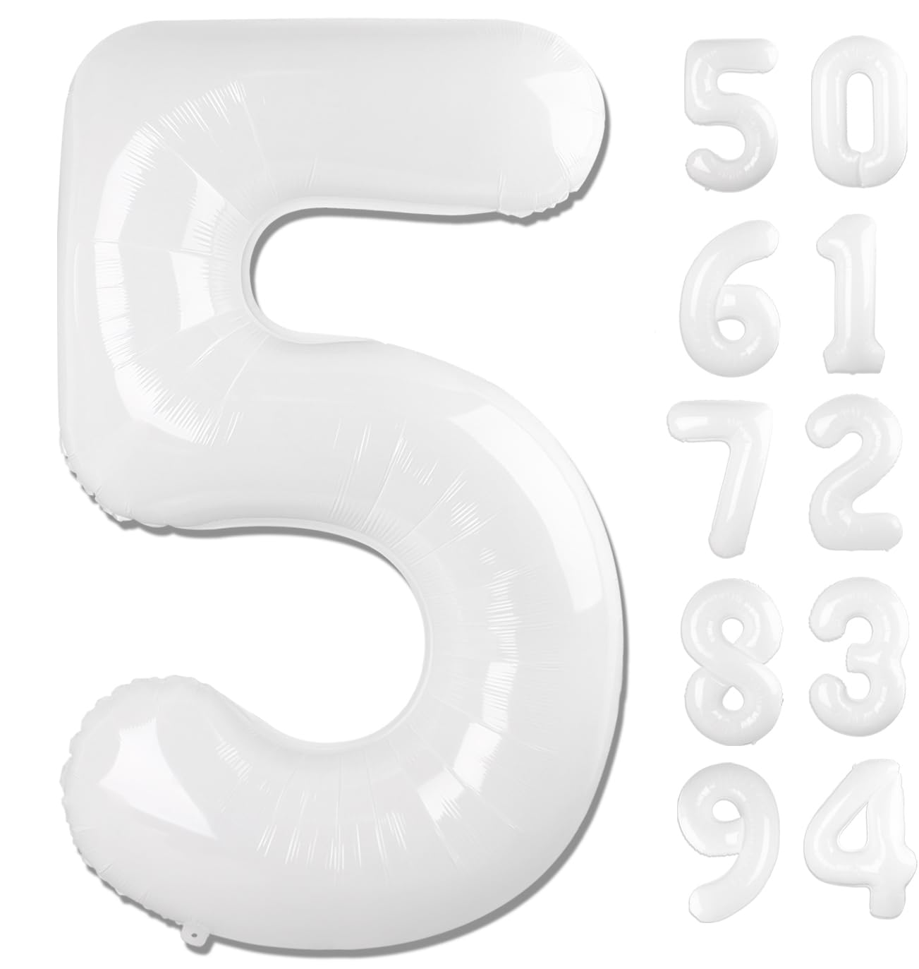White 5 Balloon, Translucent Number Balloons 40 Inch, 5th Birthday Balloon Decorations, White Party Supplies, 5 Number Balloons, Number 5 Balloon