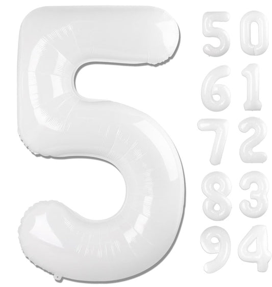 White 5 Balloon, Translucent Number Balloons 40 Inch, 5th Birthday Balloon Decorations, White Party Supplies, 5 Number Balloons, Number 5 Balloon
