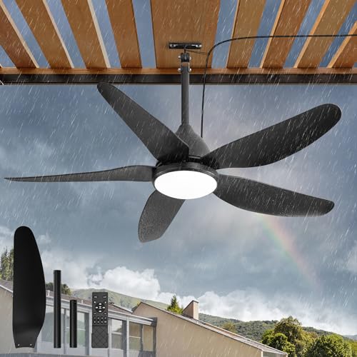 Glowivia 46-Inch Black Outdoor Ceiling Fan with Lights, Plug-in, IP65 Waterproof