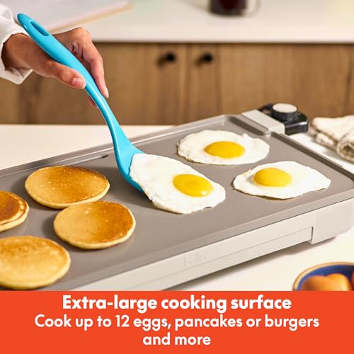 Bella 10x20 Inch Ceramic Griddle with Warming Tray - Non-Toxic Oatmilk Coating