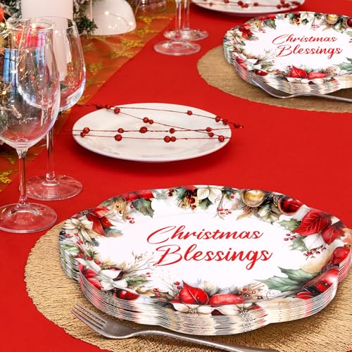 Fancy Land 24-Pack Christmas Oval Plates 10x12, Disposable Holiday Dinnerware