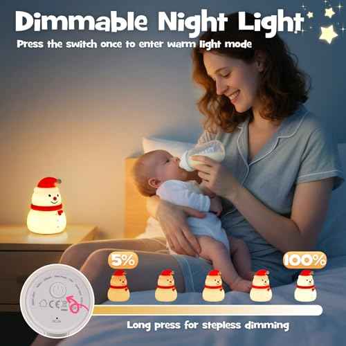 Squishy Christmas Snowman Night Light with RGB Modes Dimmable Nursery Breastfeeding Nightlight Hangable Cute Christmas Lamp Novelty Rechargeable Silicone Touch Bedside Lamp for Bedroom Dorm Decor