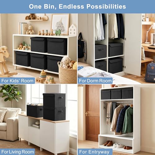 Large Collapsible Storage Bins with Lids - Black, 3 Pack