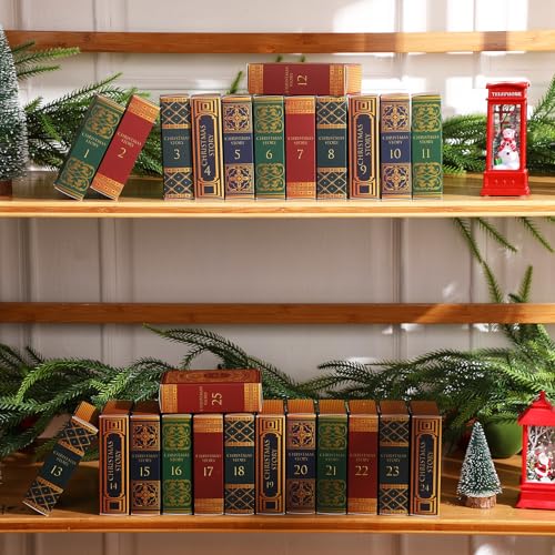 Feifeiya Vintage Christmas Advent Calendar Boxes 25 Pcs Book Shape DIY (Vintage)